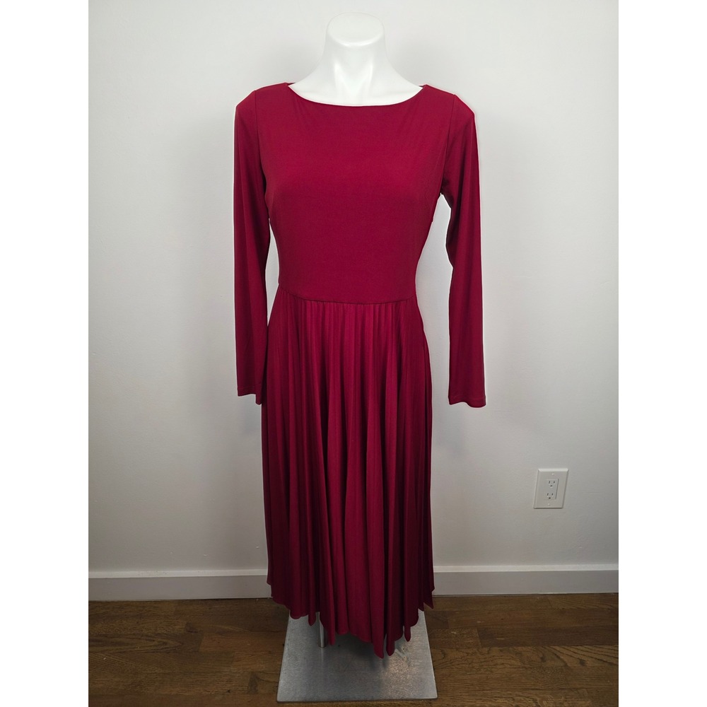 Coldwater Creek Burgundy Long Sleeve Midi Pleated Dress‎ Size 6